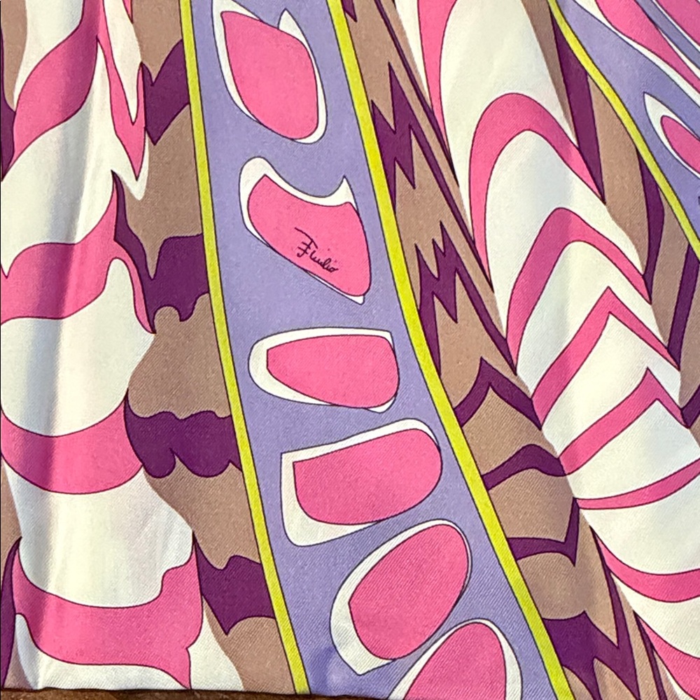 Emilio Pucci Abstract Wave Silk-Feel Scarf in Pink, Purple & Yellow - Picture 4 of 10